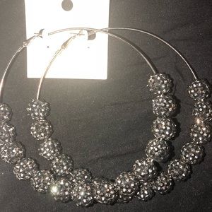 Disco ball shamballa gunmetal tone hoop earrings